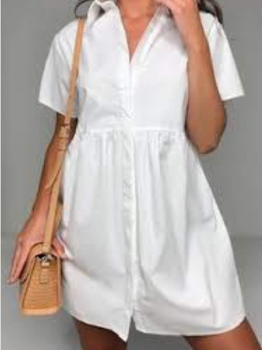 Missguided sz 10 white short sleeve coots shirt dress. Babydoll smock style.